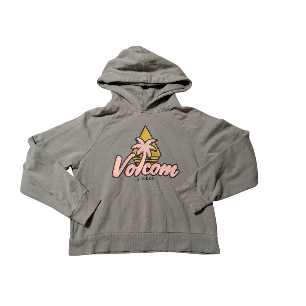 Volcom Stone Co. Girls LG (10) Hoodie Green Pullover Graphic Fleece Sweatshirt
